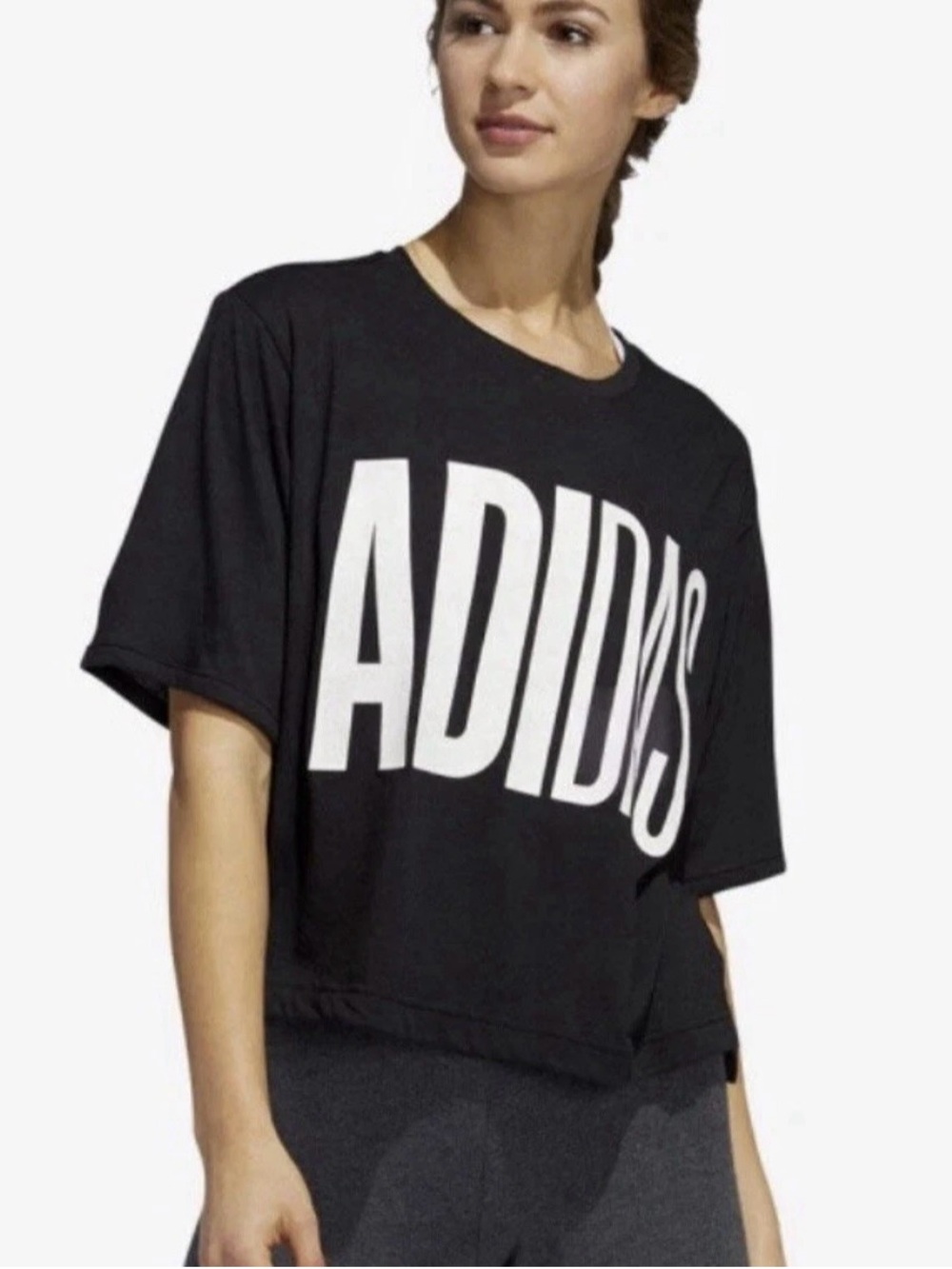 Adidas Univ Tee W Crop Black T-Shirt Womens Small Boxy Logo Athletic Sporty